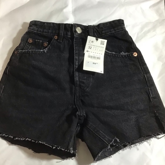 Zara Denim 100% Cotton Shorts Black High Rise Size 0 EU32 Jean Shorts - Picture 1 of 5